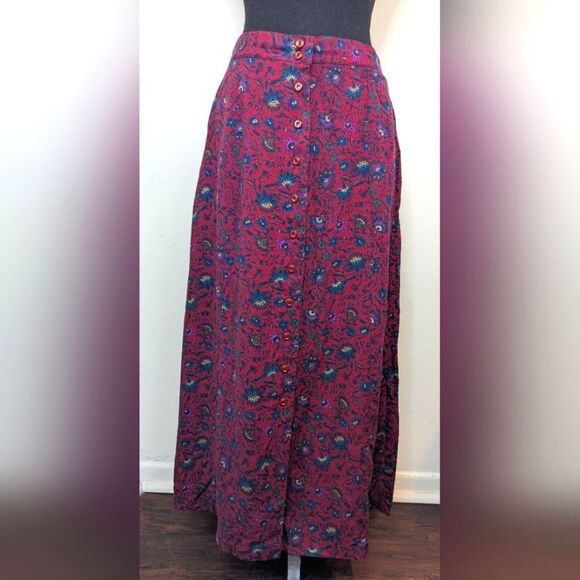 Vintage Dresses & Skirts - VTG Maggie Lawrence Cottagecore Prairiecore Garden Girl Boho Button Skirt LG